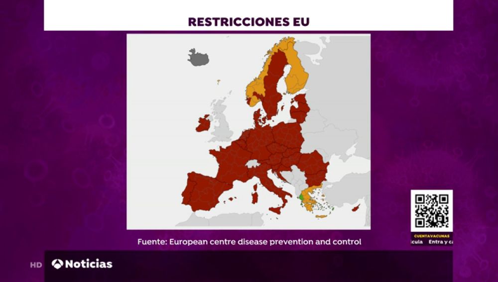 Países en los que se supera la tasa de incidencia no recomendable para Bruselas