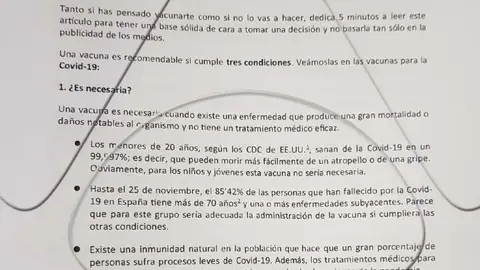 Panfleto negacionista repartido en Córdoba Panfleto negacionista repartido en Córdoba