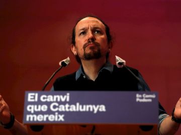 El vicepresidente segundo del Gobierno y líder de Podemos, Pablo Iglesias, durante un acto de la campaña electoral catalana