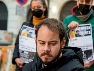 Pablo Hasel, en una manifestación. Pablo Hasel, en una manifestación.
