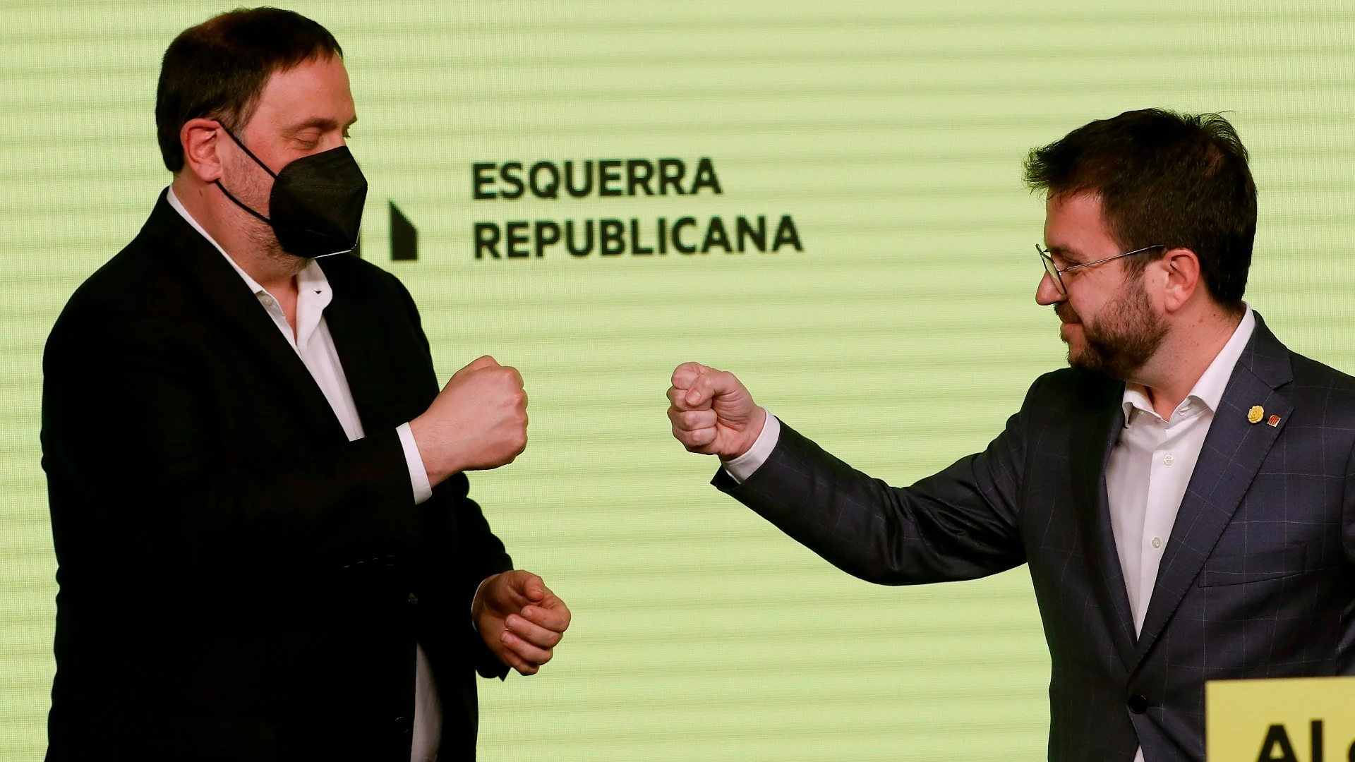 Oriol Junqueras y Pere Aragonès, en la noche electoral catalana. Elecciones catalanas