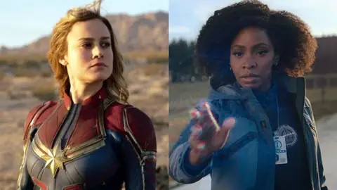 Capitana Marvel y Monica Rambeau Brie Larson y Teyonah Parris del Universo Marvel