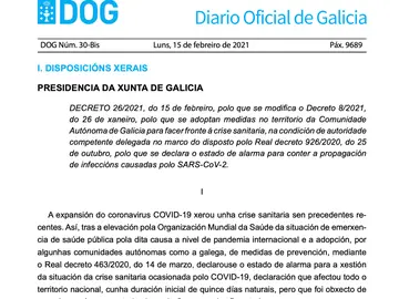Disposiciones generales del DOG del 15 de febrero de 2021. Disposiciones generales del DOG del 15 de febrero de 2021.