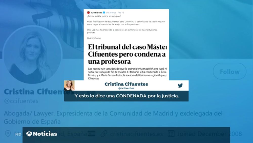 Isa Serra asegura que es "bochornoso" la absolución de Cristina Cifuentes por el caso del máster