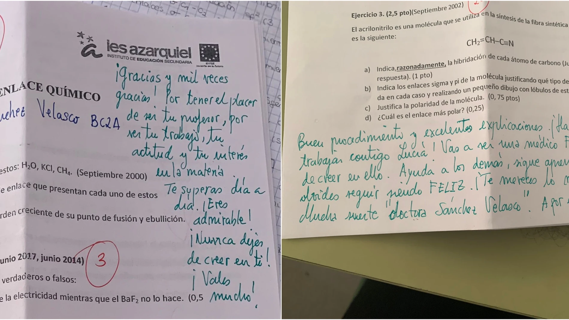 Las anotaciones de un profesor de un profesor de química a su alumna de 2º de Bachillerato: "Nunca dejes de creer en ti" Las anotaciones de un profesor de un profesor de química a su alumna de 2º de Bachillerato: "Nunca dejes de creer en ti"