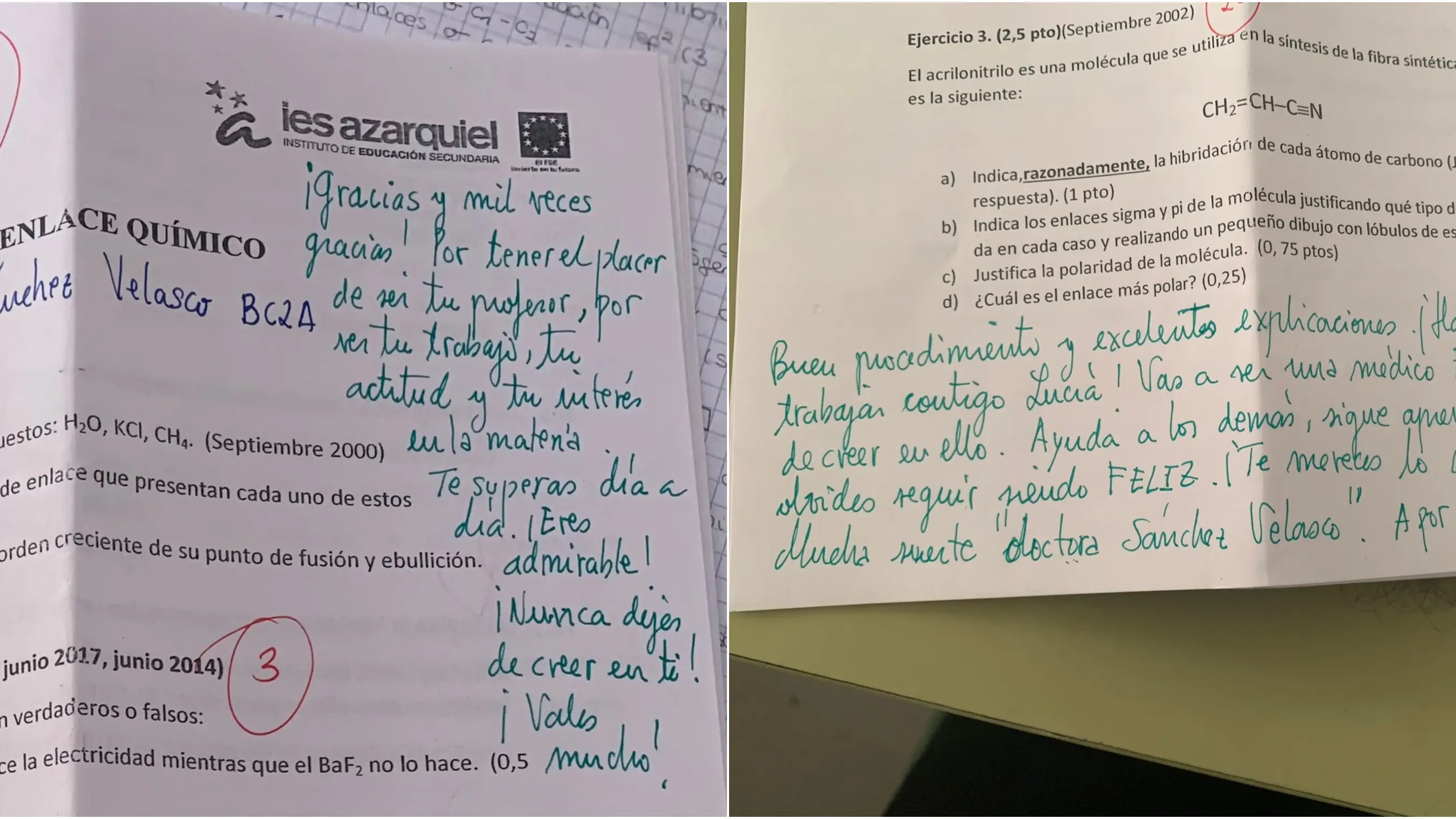 Las anotaciones de un profesor de un profesor de química a su alumna de 2º de Bachillerato: "Nunca dejes de creer en ti" Las anotaciones de un profesor de un profesor de química a su alumna de 2º de Bachillerato: "Nunca dejes de creer en ti"