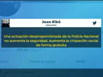 Tuit Joan Ribó sobre la acción de la policía Tuit Joan Ribó sobre la acción de la policía