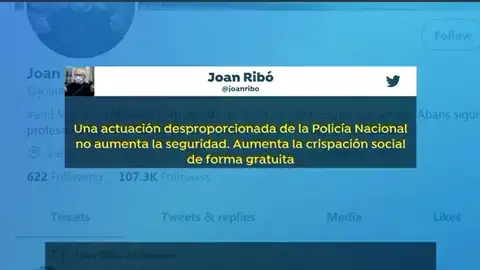 Tuit Joan Ribó sobre la acción de la policía Tuit Joan Ribó sobre la acción de la policía