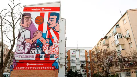 Mural sobre el derbi entre Atlético y Real Madrid Mural sobre el derbi entre Atlético y Real Madrid