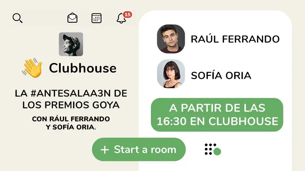 Primera room sobre los Premios Goya Antena 3 Noticias se estrena en Clubhouse