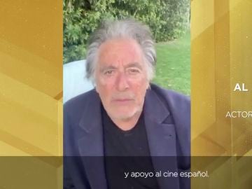 Al Pacino mostrando su apoyo al cine español en los Premios Goya