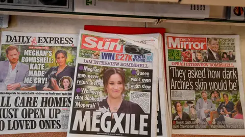 Titulares de la entrevista de Harry y Meghan en la prensa británica. Duques de Sussex