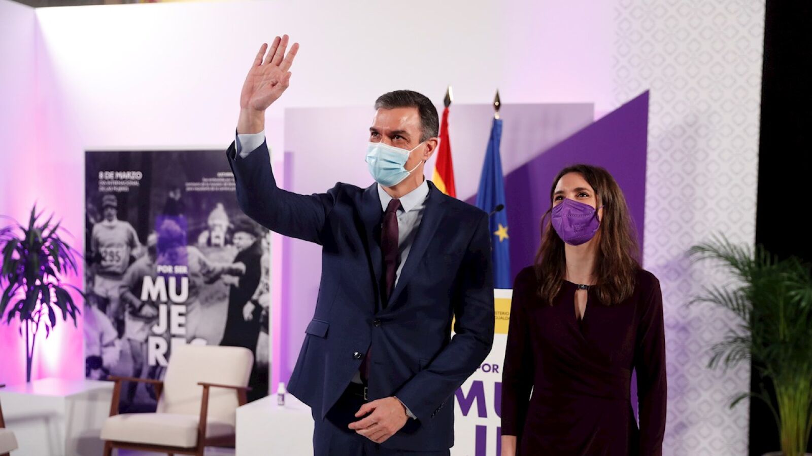 Pedro Sánchez, durante el acto del 8M celebrado junto a Irene Montero: 