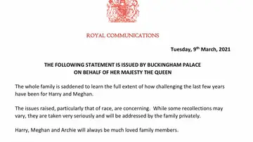 Comunicado de Buckingham Palace sobre la entrevista de Harry y Meghan Markle Comunicado de Buckingham Palace sobre la entrevista de Harry y Meghan Markle