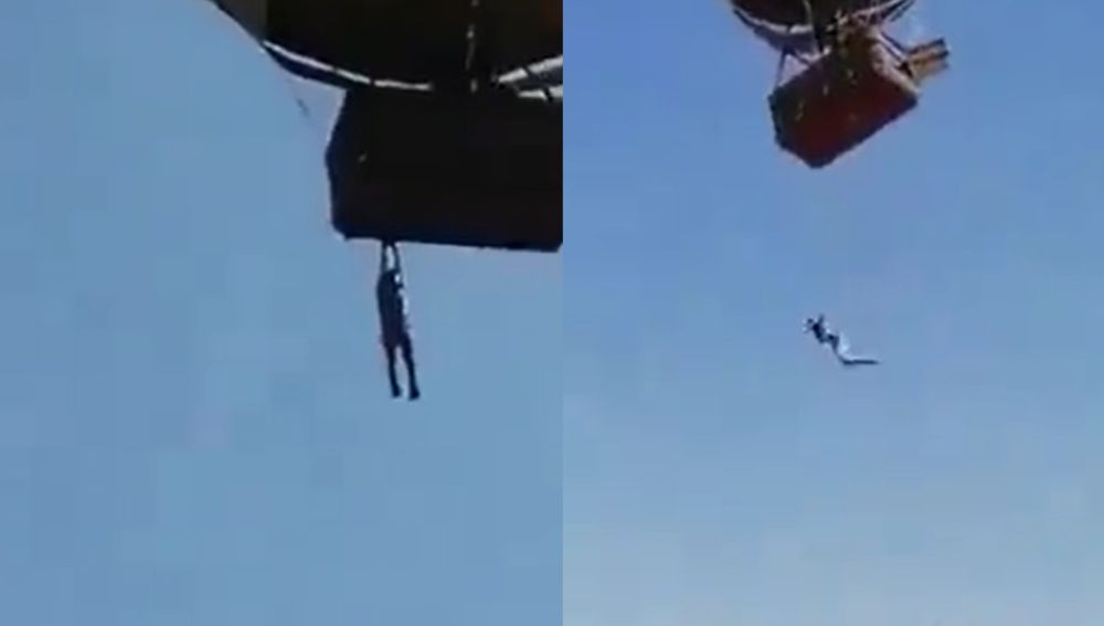 El impactante momento en que un hombre queda colgado de un globo aerostático en México: "¡Aguanta!"