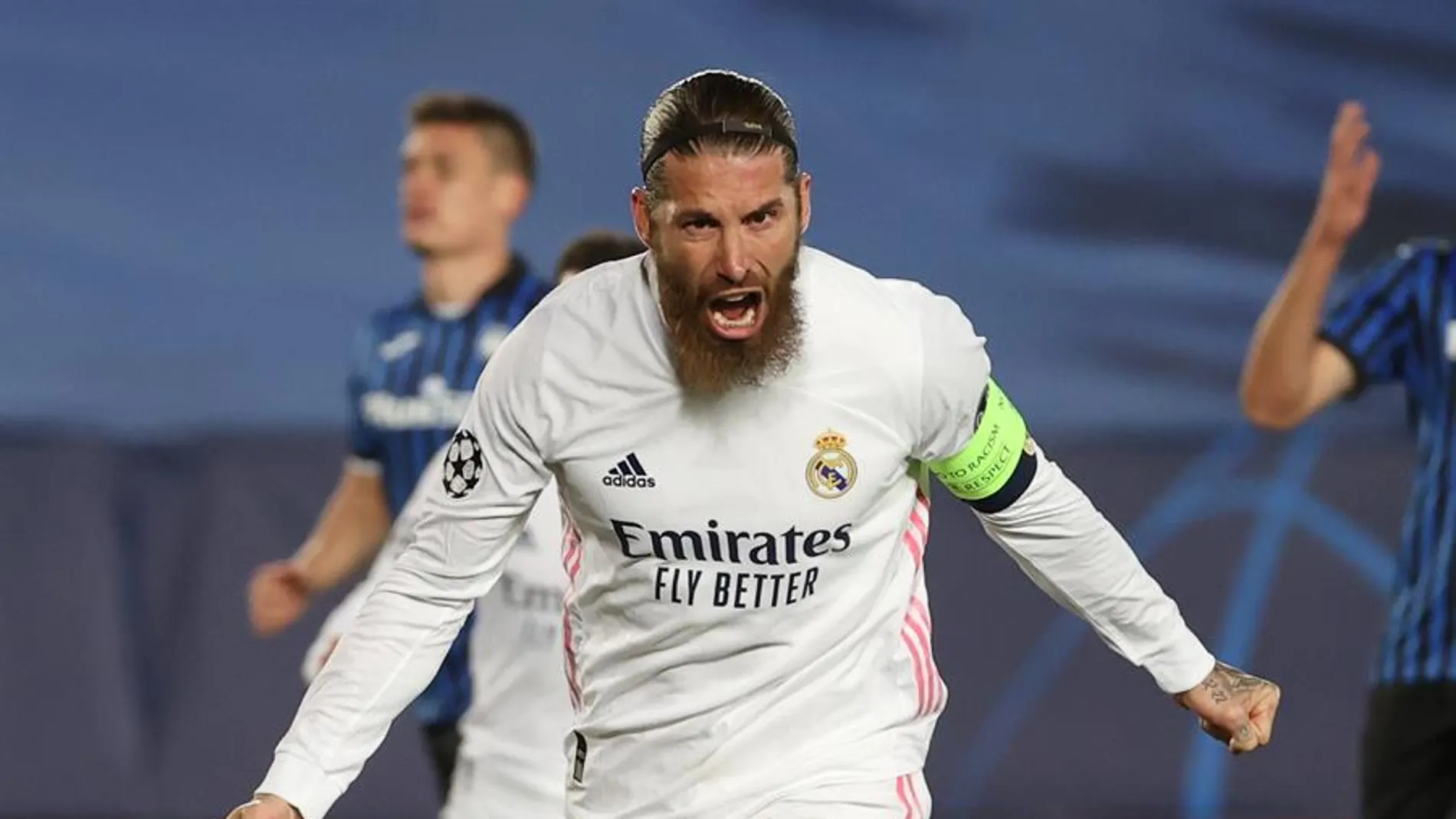Sergio Ramos celebra su gol ante Atalanta