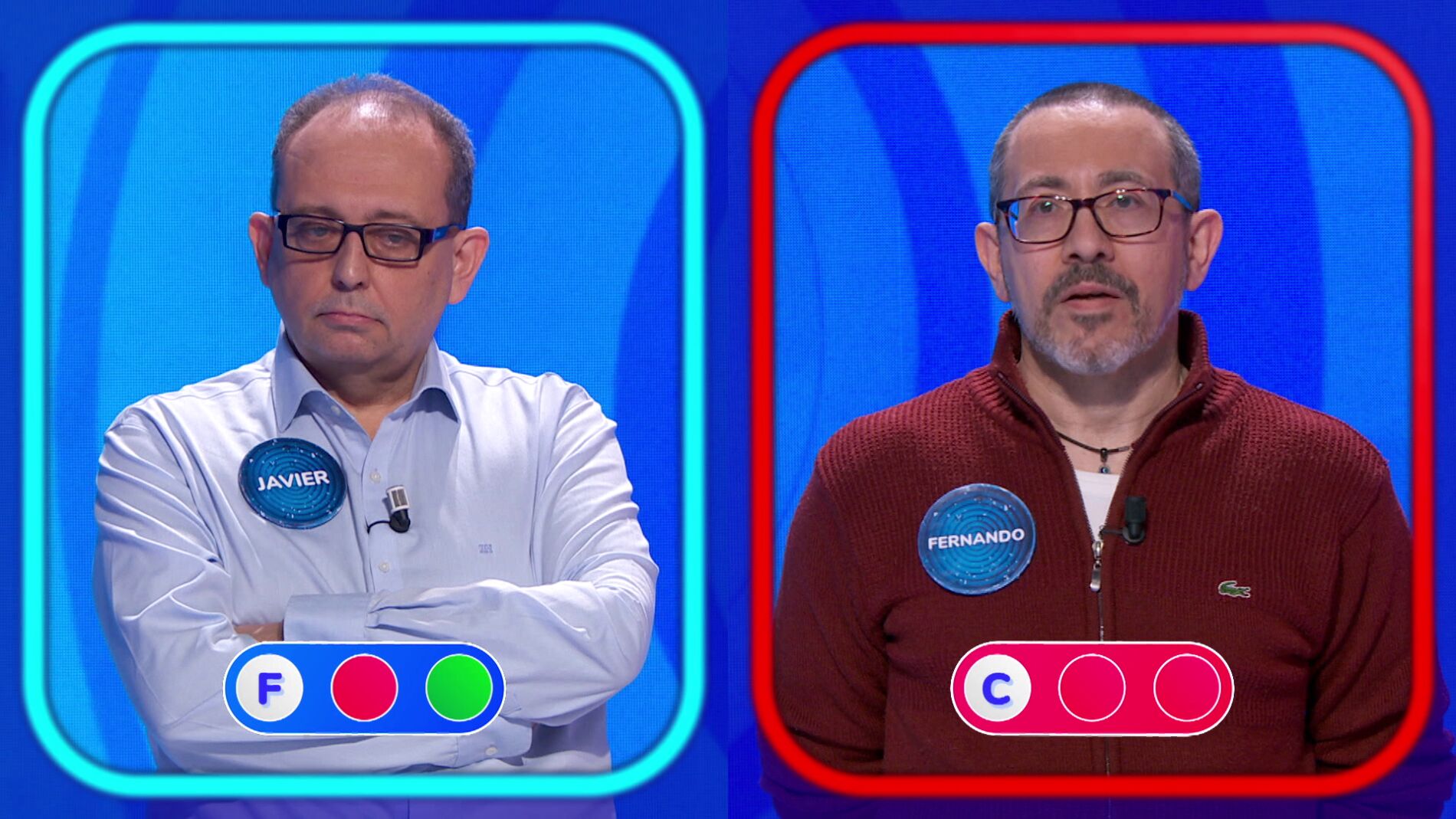 Fernando se despide de ‘Pasapalabra’ y cede el equipo azul a Javier tras perder en la ‘Silla Azul’