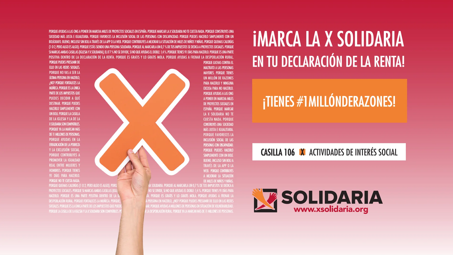 Marca la 'X Solidaria' en la declaración de la Renta Marca la 'X Solidaria' en la declaración de la Renta