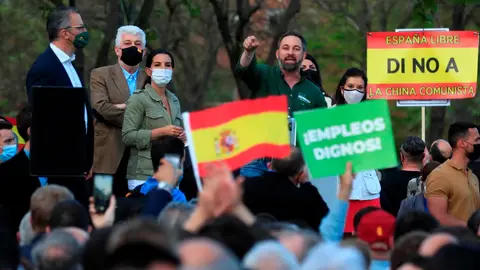 Rocío Monasterio y Santiago Abascal, este miércoles en Vallecas Vox