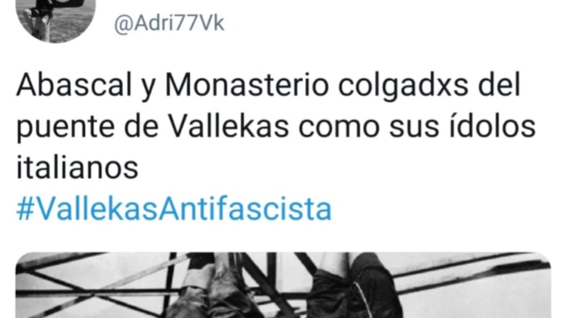 Tweet denunciado por comparar a Abascal y Monasterio con Mussolini Tweet denunciado por comparar a Abascal y Monasterio con Mussolini