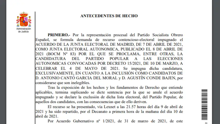 Consulta la sentencia por la que Toni Cant&oacute; y Agust&iacute;n Conde han quedado fuera de la lista del PP en las elecciones de Madrid