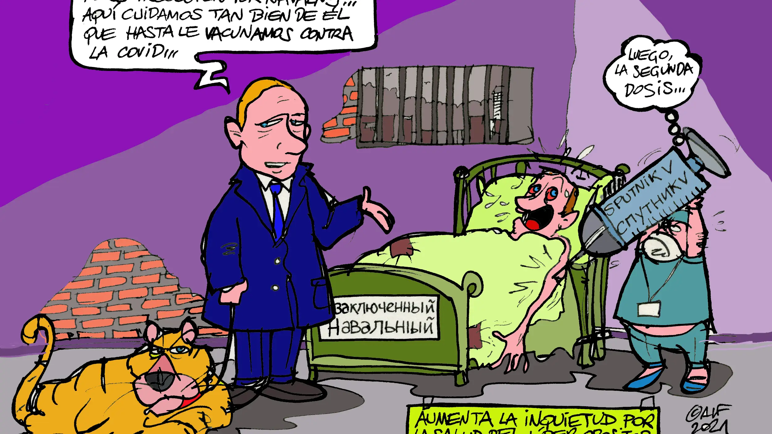 La inquietud por el estado de salud de Alexéi Navalny, en la viñeta gráfica de Alfredo Boto Hervás La inquietud por el estado de salud de Alexéi Navalny, en la viñeta gráfica de Alfredo Boto Hervás