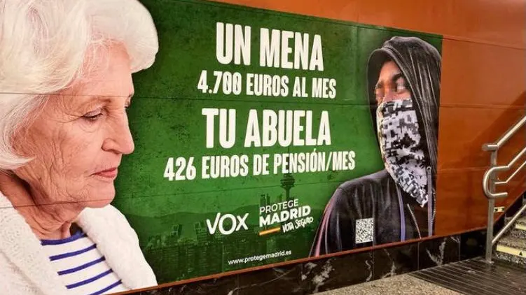 Cartel de Vox de las elecciones de Madrid La Fiscalía insiste la retirada del cartel de Vox de las elecciones de Madrid porque genera "hostilidad"