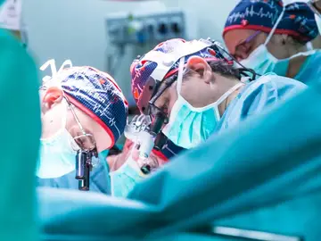 Grupo de cirujanos durante un trasplante Grupo de cirujanos durante un trasplante