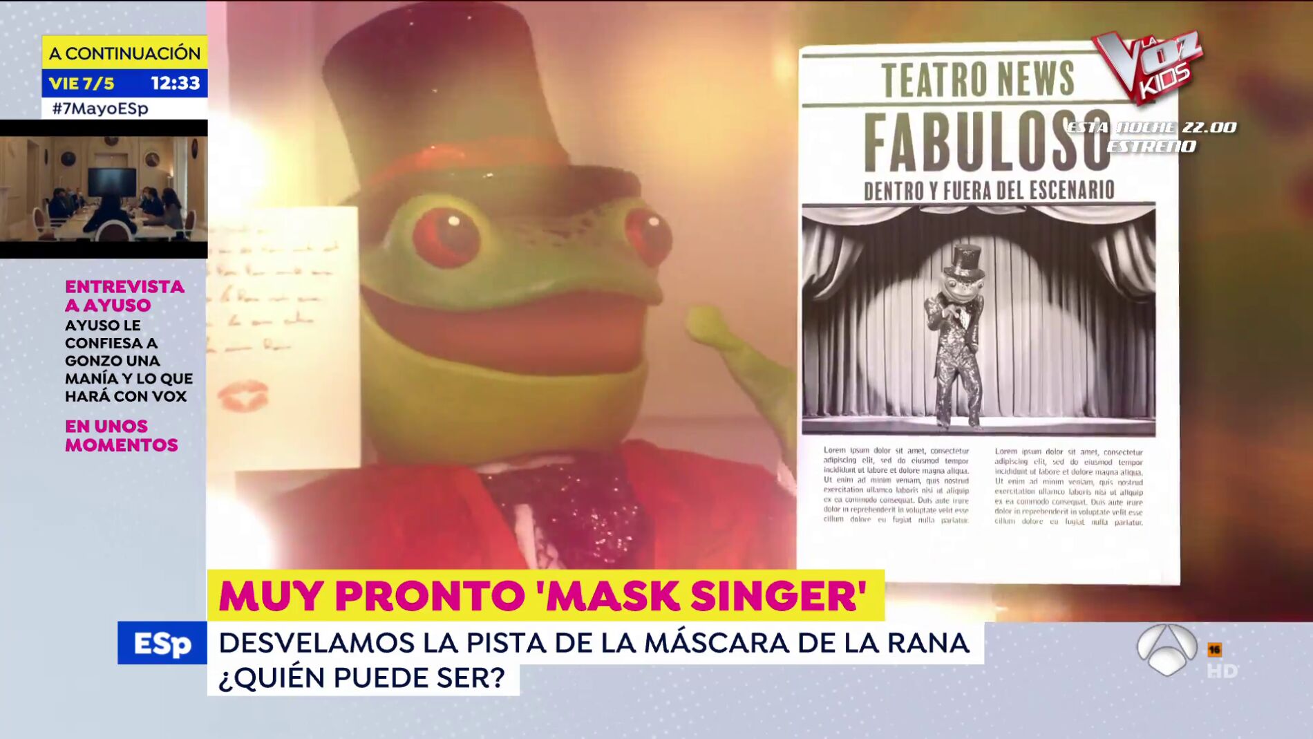 La pista sobre la Rana de 'Mask Singer': "Todo el mundo quiere saber qué chaqueta elige un tipo elegante como yo"