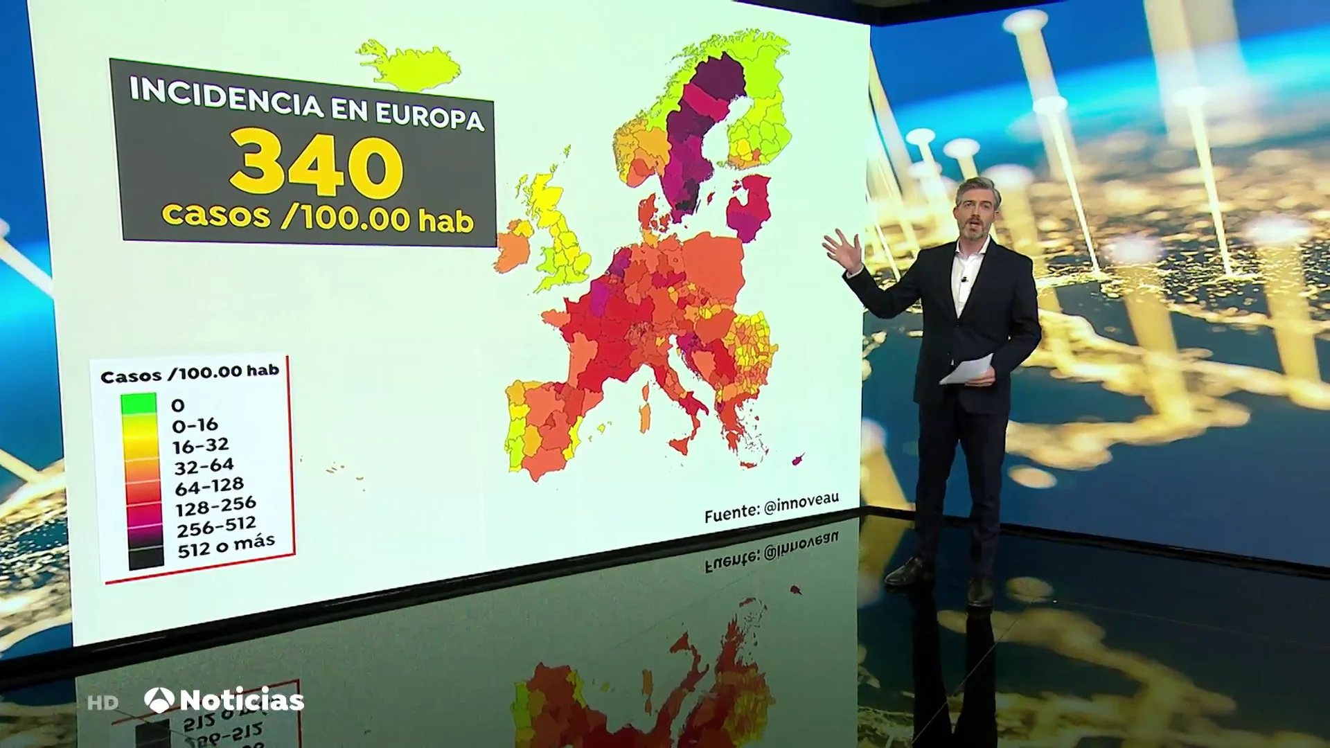 El mapa de los pa&iacute;ses de Europa y su situaci&oacute;n con el coronavirus