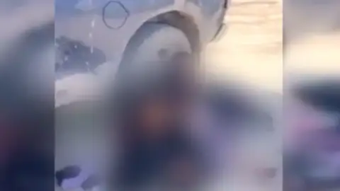 Bebé con teléfono escrito en el pañal en la frontera México y EE.UU Bebé con teléfono escrito en el pañal en la frontera México y EE.UU