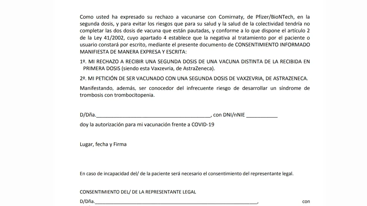 Documento de consentimiento para recibir la segunda dosis de AstraZeneca en PDF Documento de consentimiento para recibir la segunda dosis de AstraZeneca en PDF