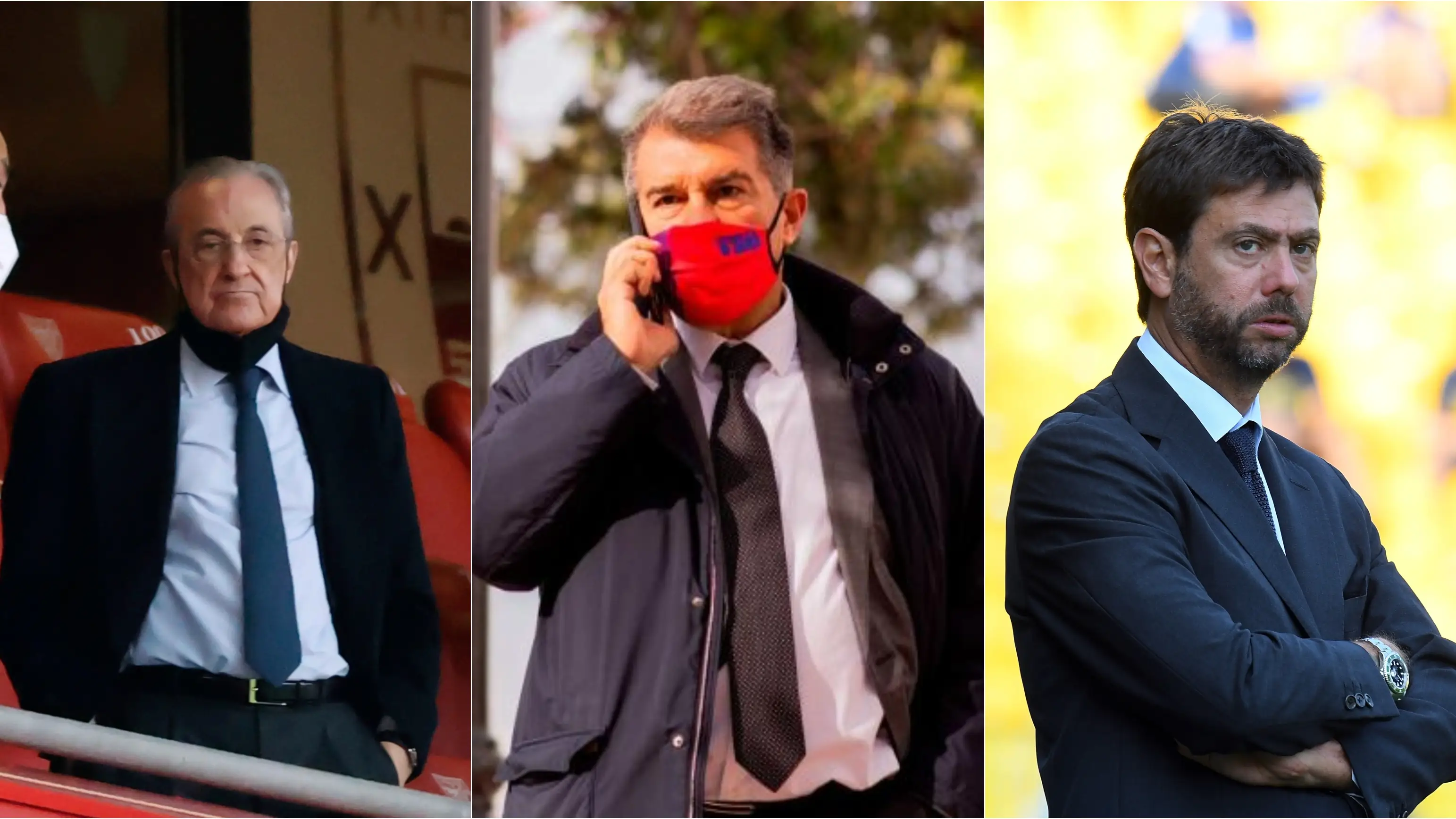 Florentino P&eacute;rez, Joan Laporta y Andrea Agnelli