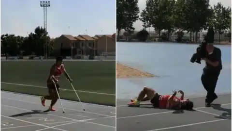 El toledano Christian López bate el récord Guinness de la milla más rápida con muletas El toledano Christian López bate el récord Guinness de la milla más rápida con muletas