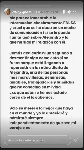 El mensaje de Ester Expósito El mensaje de Ester Expósito