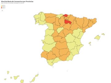 Consulta en el siguiente mapa el nivel de alerta frente al coronavirus en cada provincia de Espa&ntilde;a