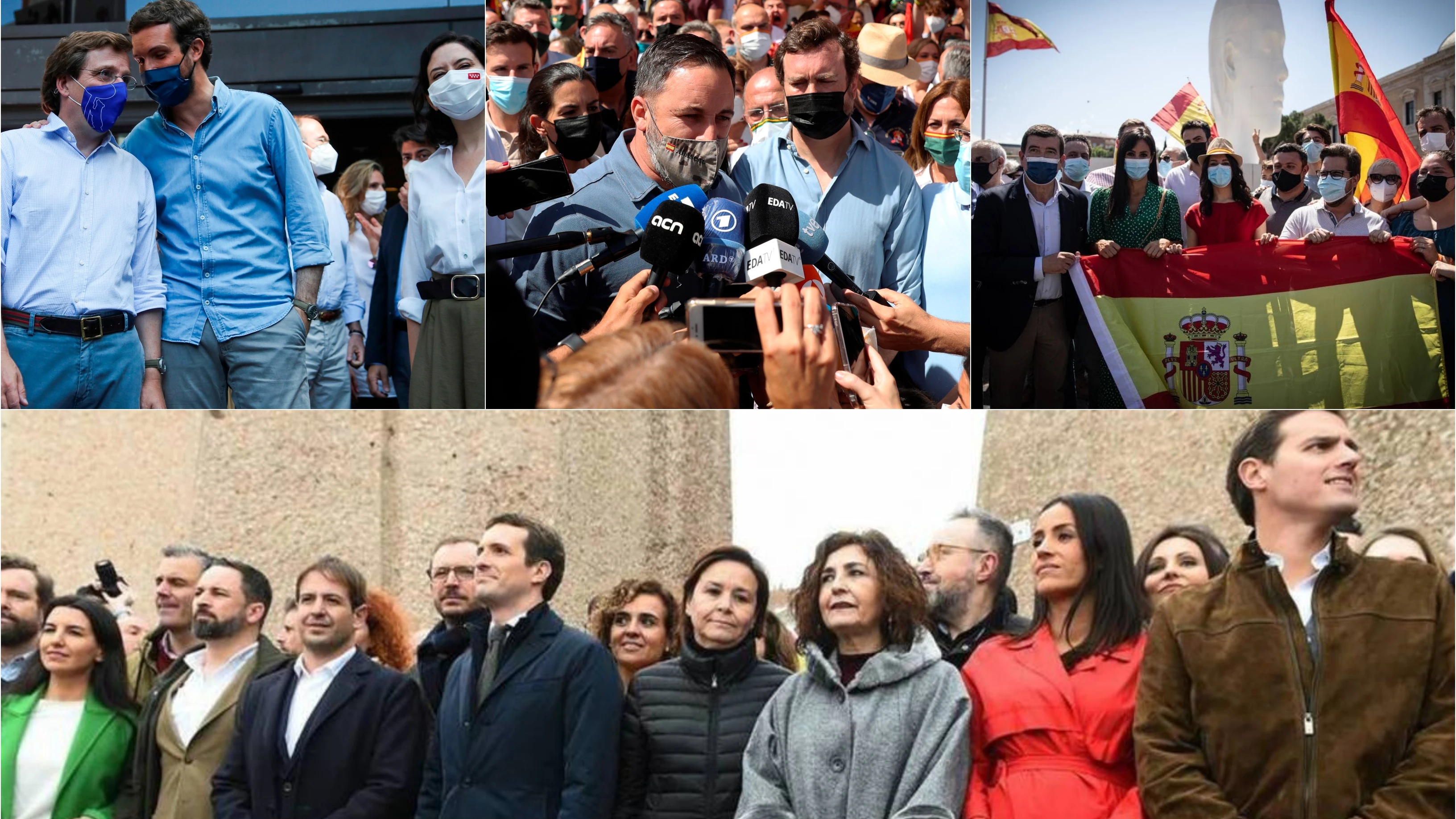 Pablo Casado, Inés Arrimadas y Santiago Abascal evitan repetir la foto de Colón de 2019 Pablo Casado, Inés Arrimadas y Santiago Abascal evitan repetir la foto de Colón de 2019