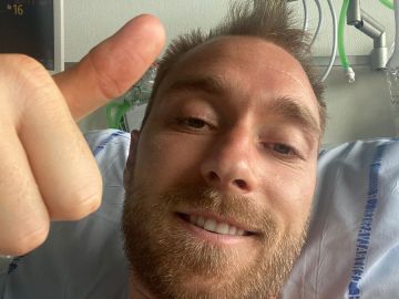 Primera foto de Eriksen desde el hospital: "Me siento bien"