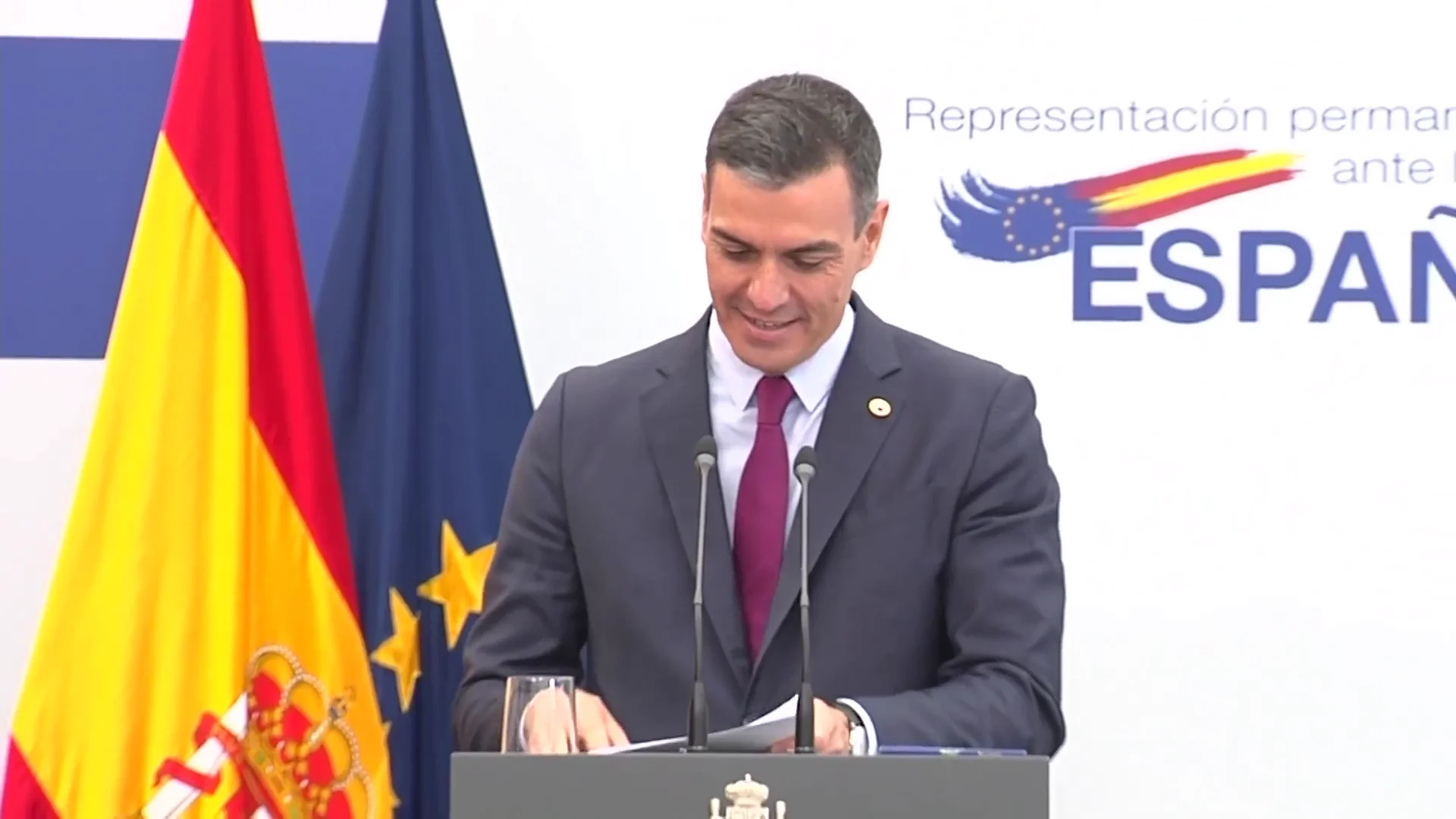 As&iacute; ha sido la comparecencia de Pedro S&aacute;nchez desde Bruselas, en v&iacute;deo 