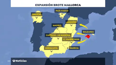 Ascienden a 10 las comunidades autónomas afectadas por el macrobrote de coronavirus en Mallorca Ascienden a 10 las comunidades autónomas afectadas por el macrobrote de coronavirus en Mallorca