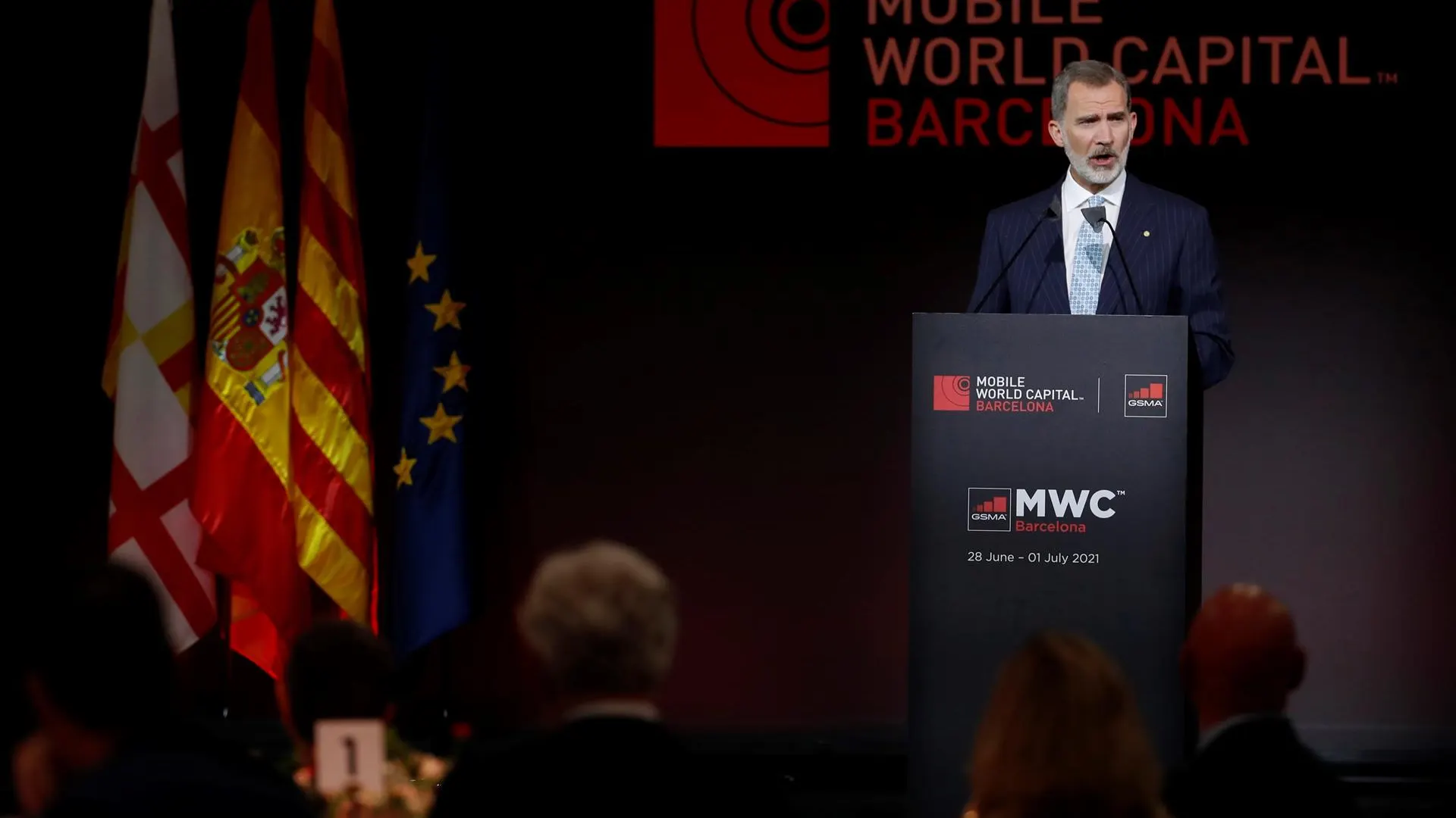 El Rey Felipe VI durante su intervención en el Mobile World Congress El Rey Felipe VI durante su intervención en el Mobile World Congress