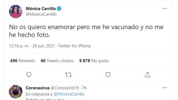 M&oacute;nica Carrillo se vacuna frente al coronavirus: "No os quiero enamorar pero me he vacunado y no me he hecho foto"