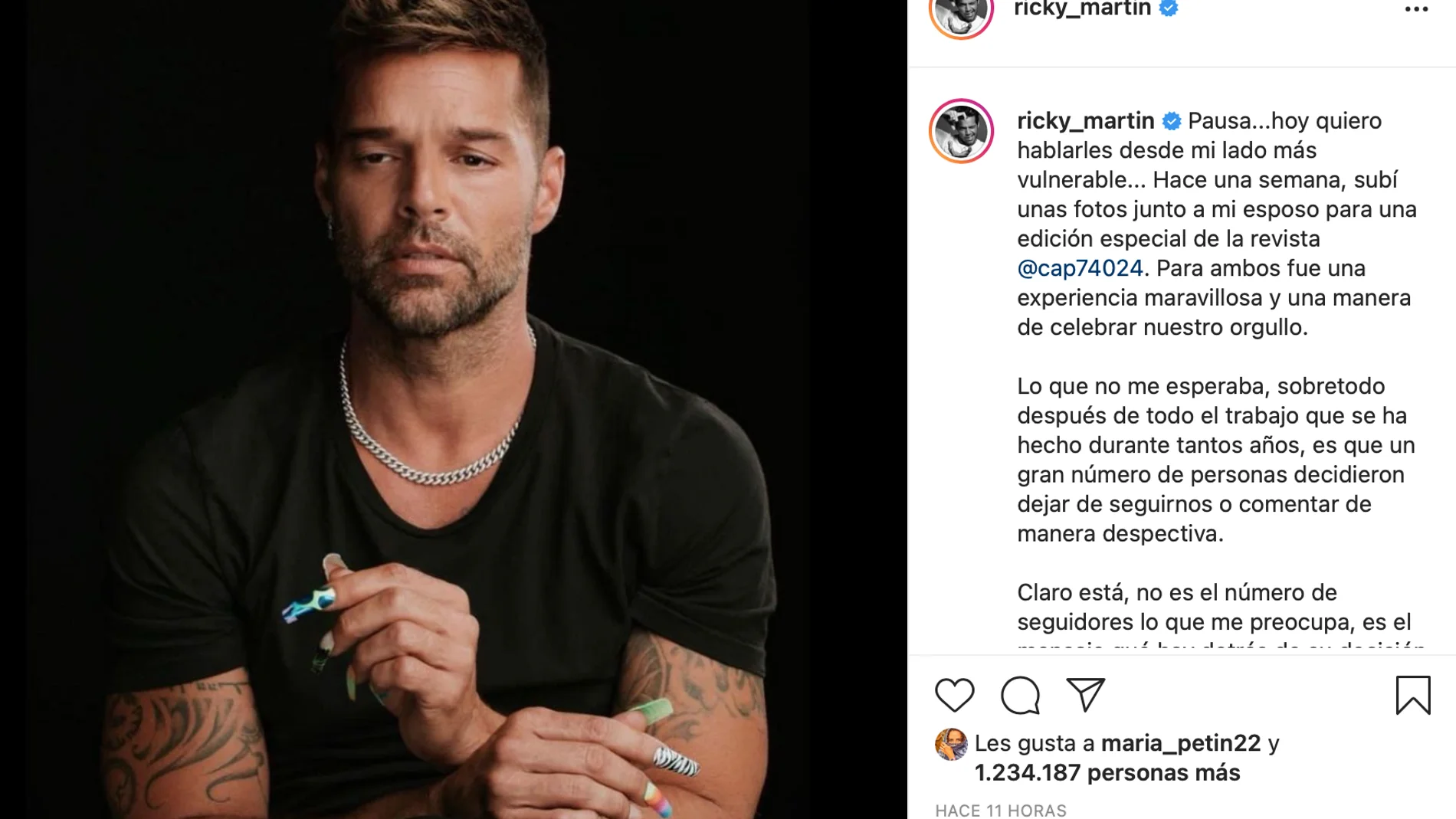 Publicación del cantante Ricky Martin.