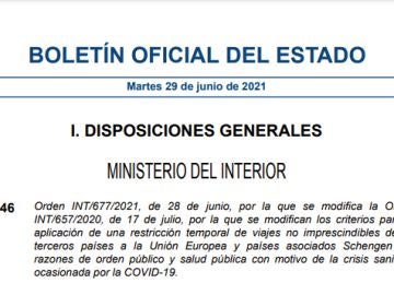 BOE de hoy 29 de junio sobre la exigencia de vacunación o PCR negativa a los británicos, en PDF