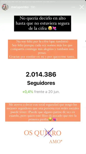 María Pombo enseña que tiene dos millones de seguidores María Pombo enseña que tiene dos millones de seguidores