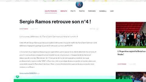 Al PSG se le escapa un 'secreto a voces' y desvela que Sergio Ramos llevará el número 4 Al PSG se le escapa un 'secreto a voces' y desvela que Sergio Ramos llevará el número 4