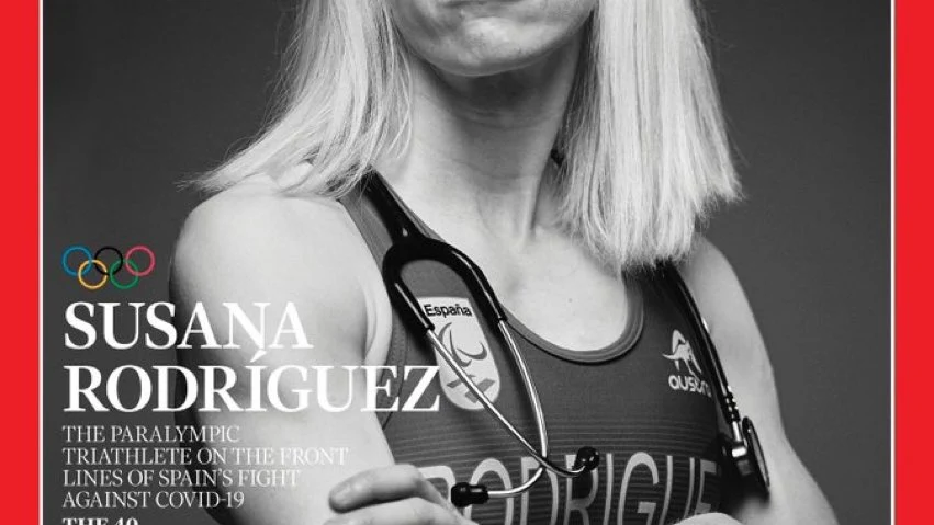 Susana Rodr&iacute;guez, triatleta paral&iacute;mpica espa&ntilde;ola y medica, portada de la revista Time por su labor frente al coronavirus