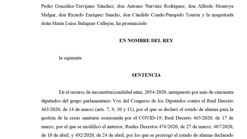 La sentencia del Tribunal Constitucional sobre el estado de alarma en España en PDF La sentencia del Tribunal Constitucional sobre el estado de alarma en España en PDF