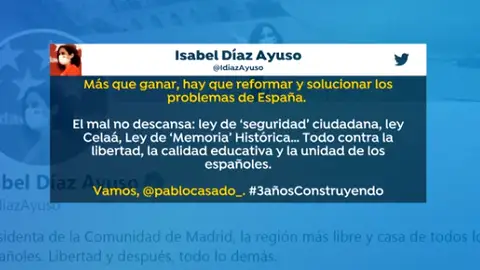Ayuso, tras el discurso de Casado: "Más que ganar, hay que reformar y solucionar los problemas de España" Ayuso, tras el discurso de Casado: "Más que ganar, hay que reformar y solucionar los problemas de España"