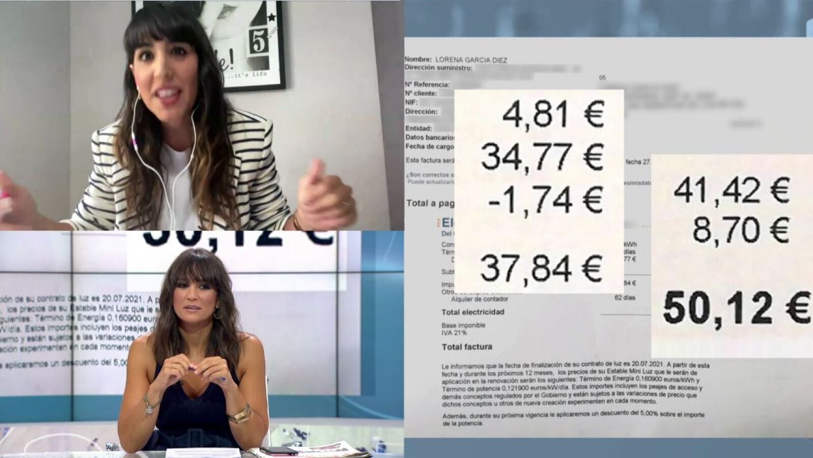Lorena García muestra su factura de la luz y una economista le revela cómo puede pagar menos